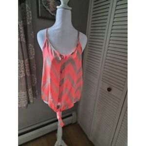 Blu Planet Neon Coral Tan Chevron Tie Front Button-Down Camisole Top Medium